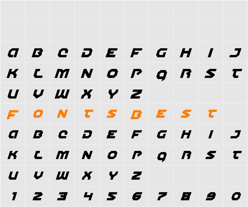 Gunner Storm Drop Italic Character Map