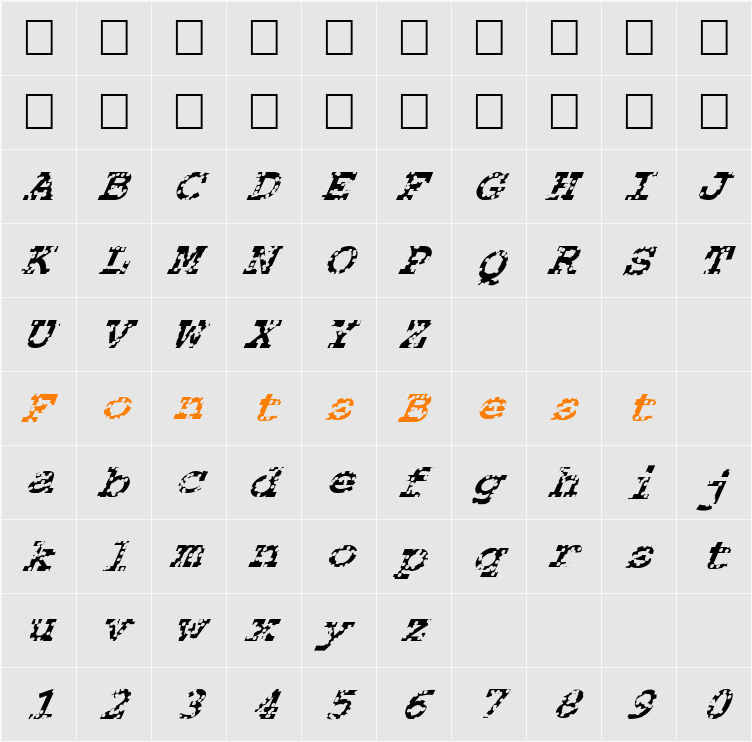 FZ BASIC 54 HOLEY ITALIC Character Map
