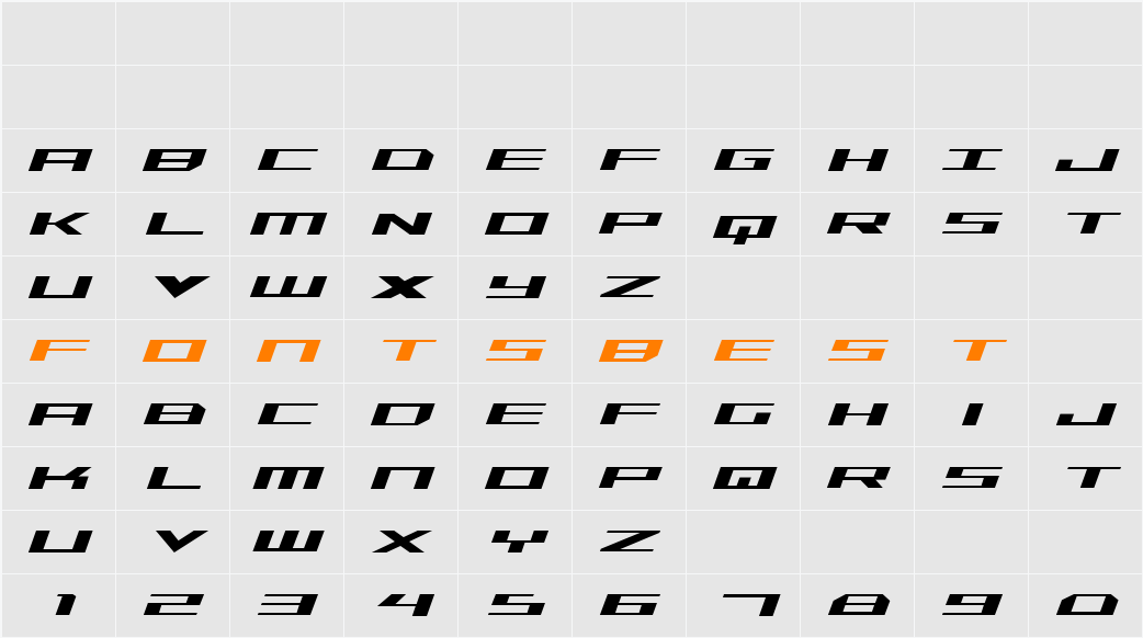 Trireme Italic Character Map