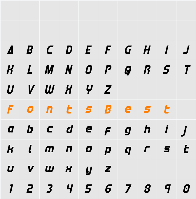 Redline Condensed Italic Character Map