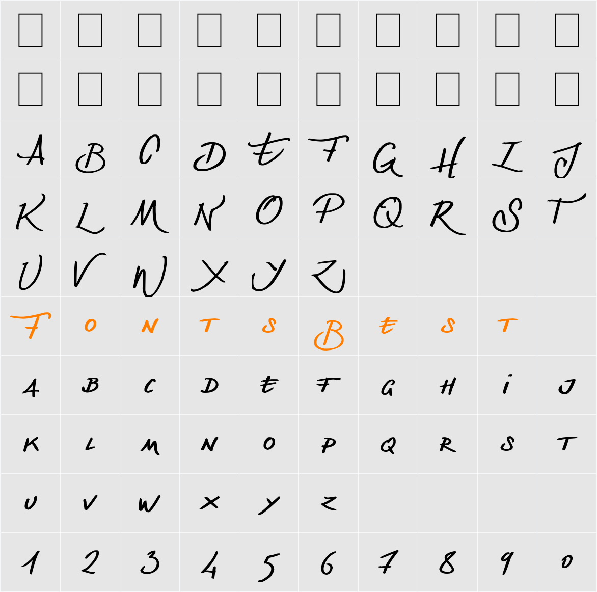Denishandwritting Character Map
