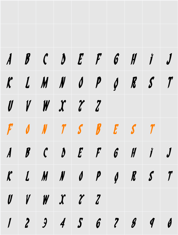 Eskindar Condensed Italic Character Map