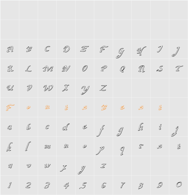 Valley Forge Outline Italic Character Map