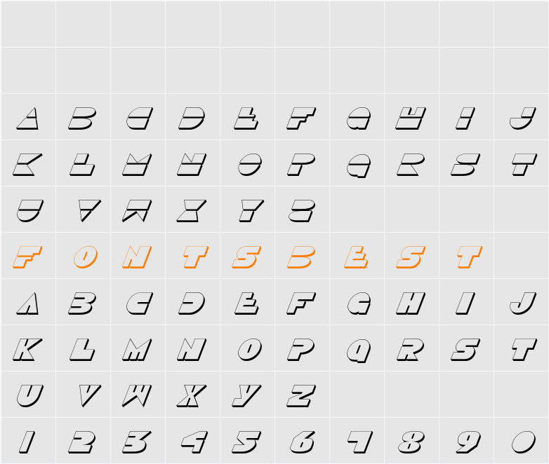 Disco Duck 3D Italic Character Map