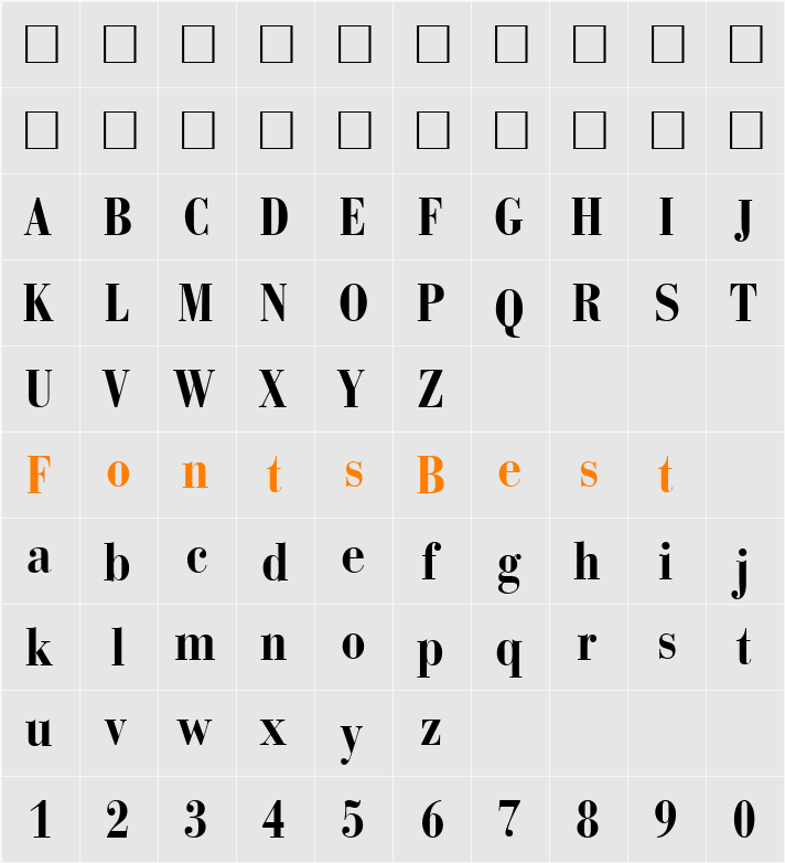 BodoniRecutCondMedium Character Map