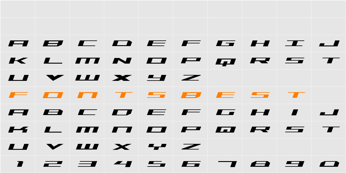 Trireme Expanded Italic Character Map