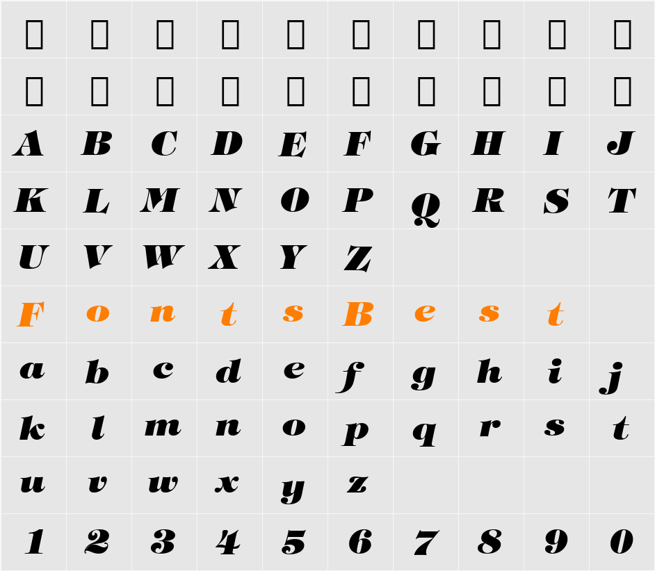 Tiffany HvIt BT Character Map
