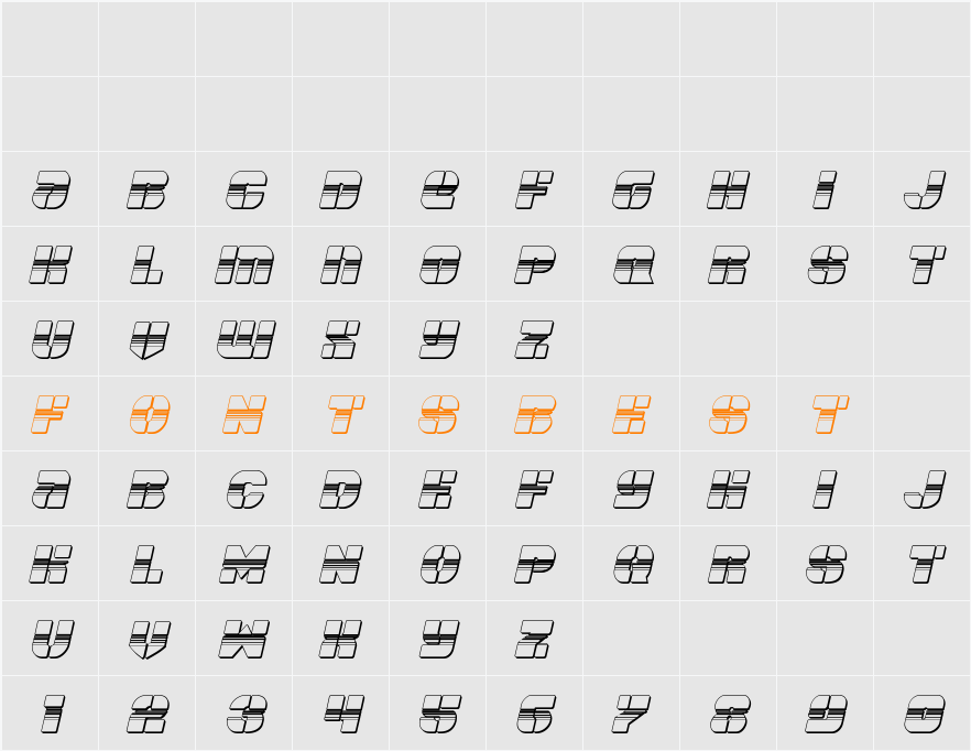 Space Cruiser Chrome Italic Character Map