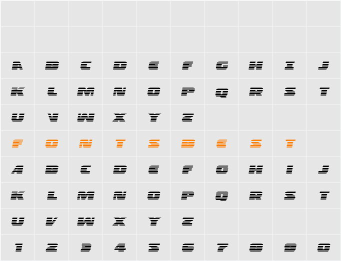 Police Cruiser Gradient Italic Character Map