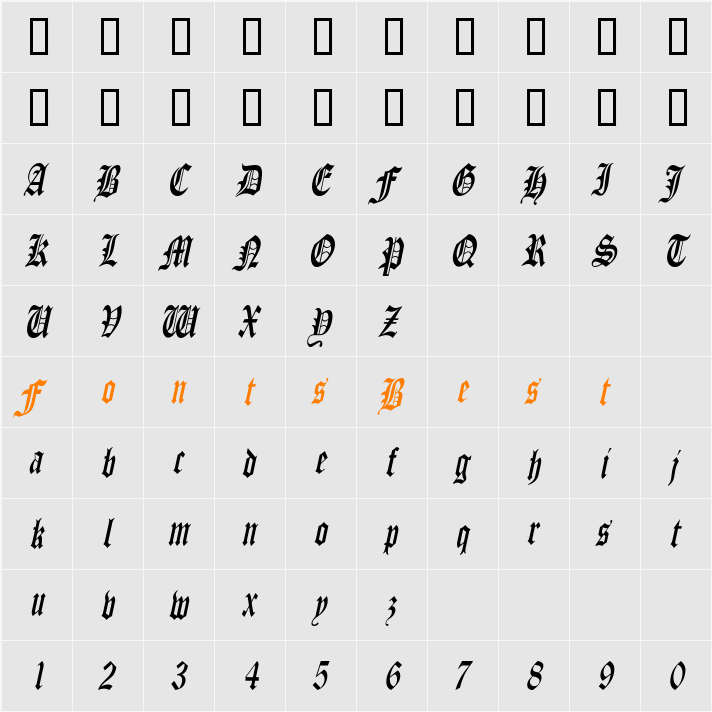 ManuscriptCondensed Character Map
