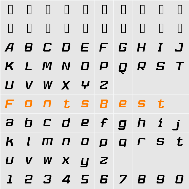 RobustikRegular Oblique Character Map