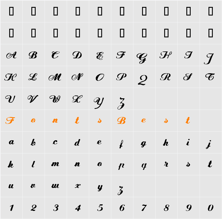 FLW Script Character Map