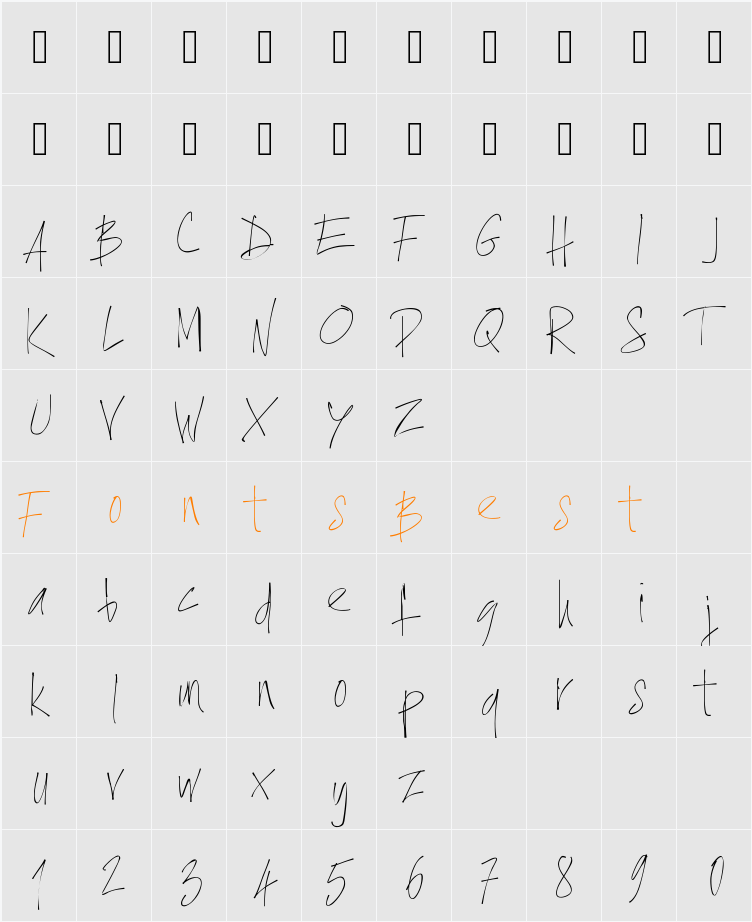PWXtraThin Character Map