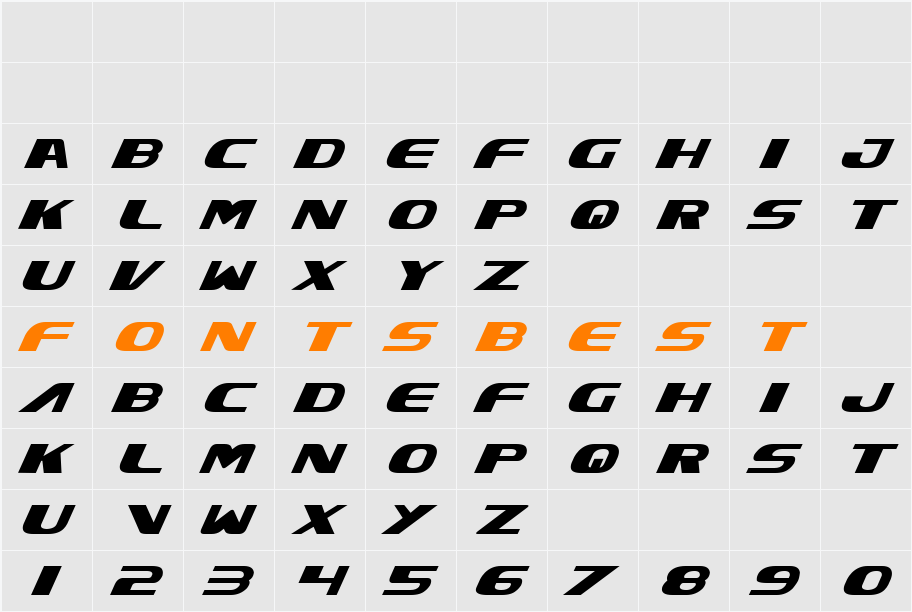 Xcelsion Italic Character Map