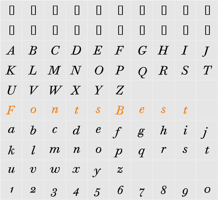 Bodoni Six OS ITC TT Character Map