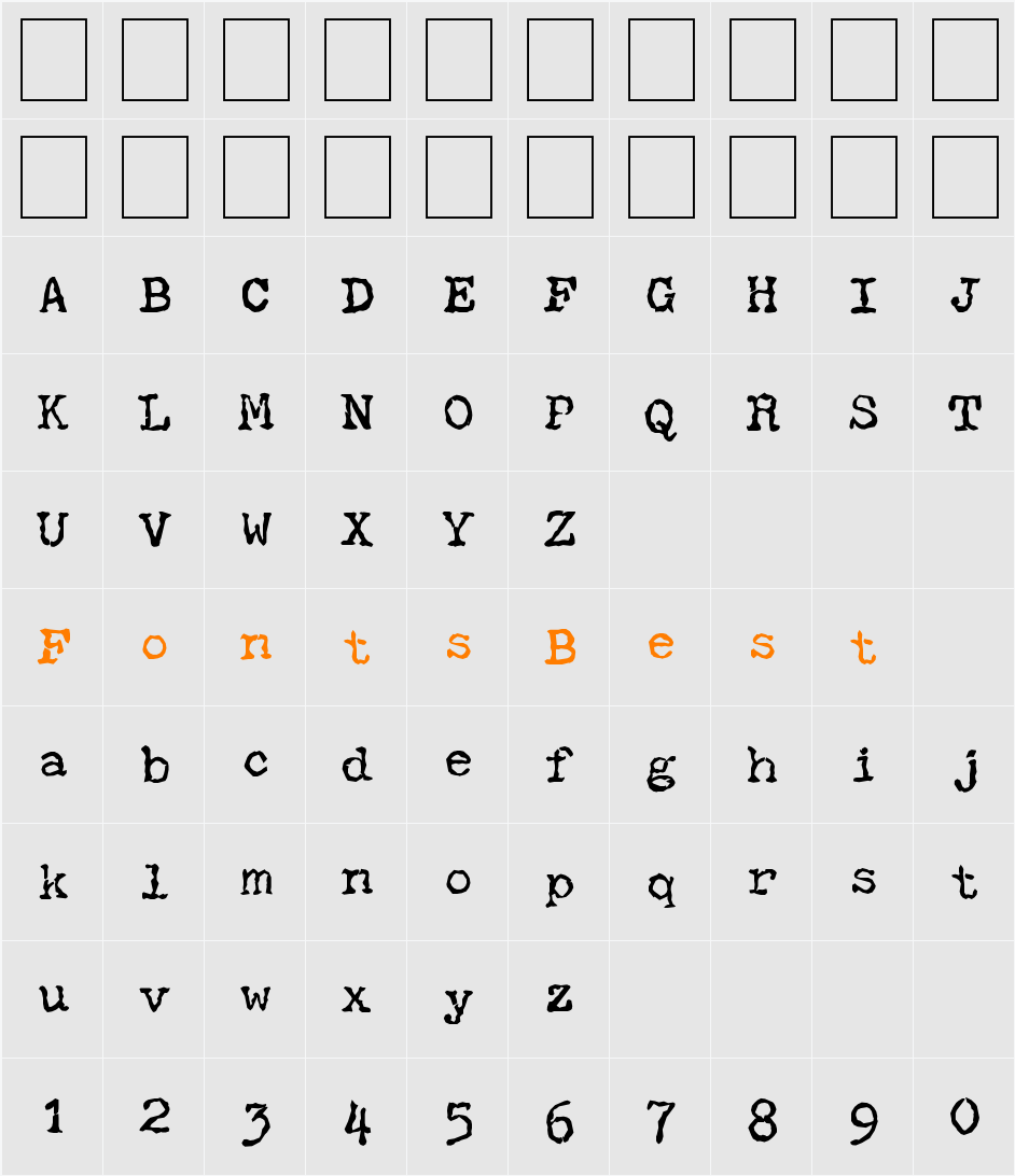 SBC Distressed Typewriter Character Map