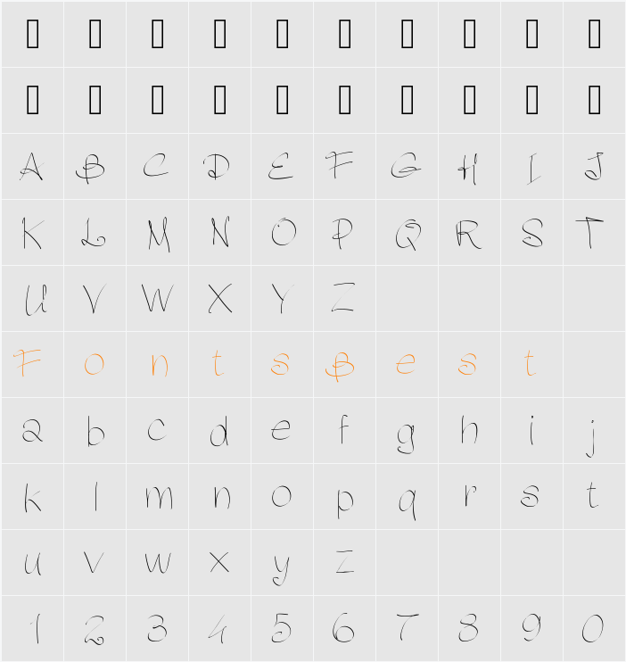 PWFluidhand Character Map