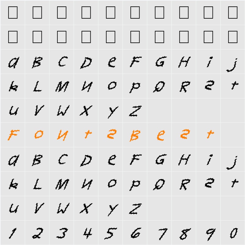FZ HAND 11 SPIKED ITALIC Character Map