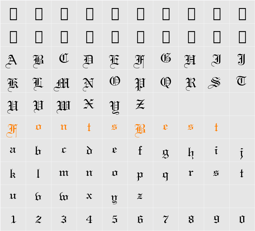 WeddingText BT Character Map
