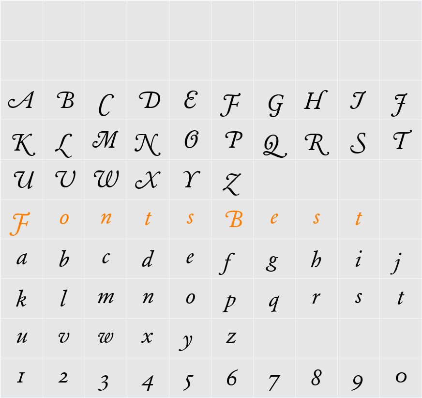 Garamond BE Character Map