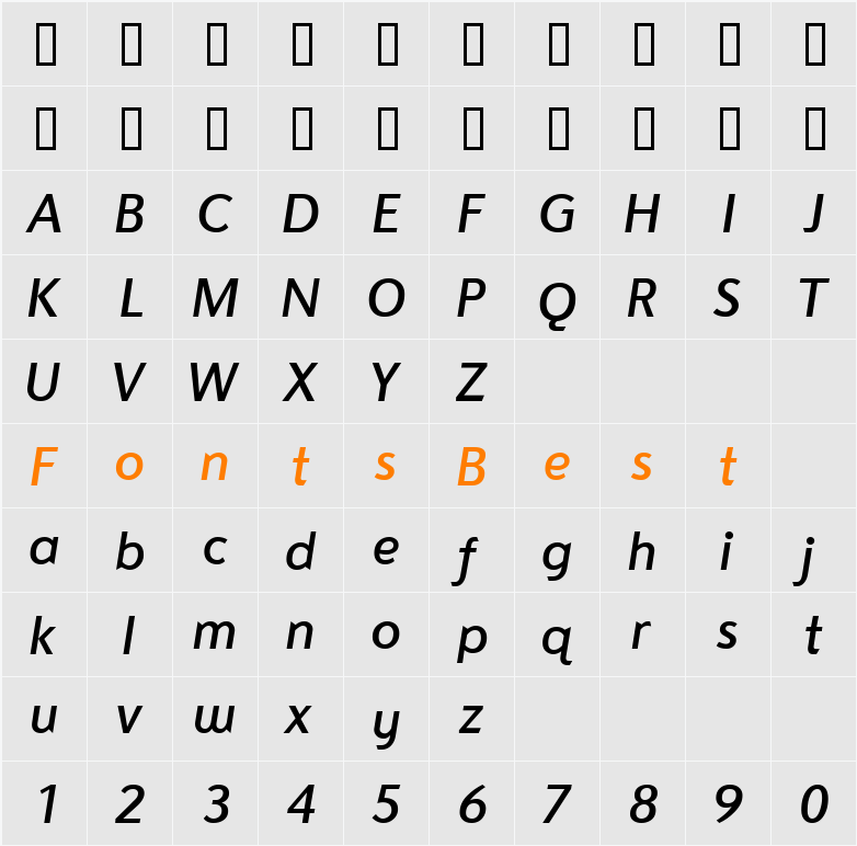 EffectraMediumSlant Character Map