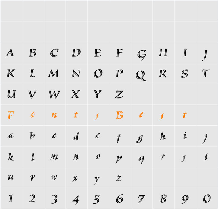 Sassafras-SxItalic Character Map