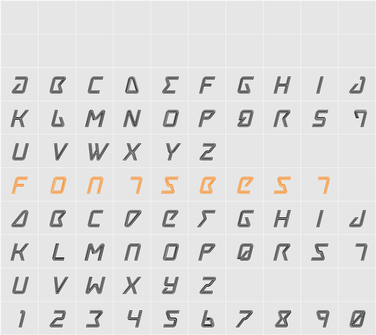 Tracer Engraved Italic Character Map