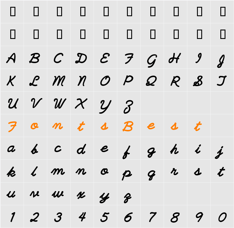 PlainPensleXBold Character Map