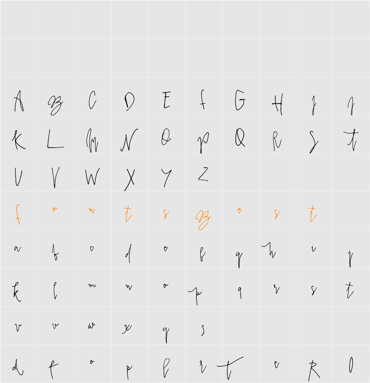 PrestigeScriptAlt Character Map