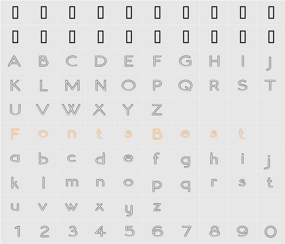 Register Sans BTN Wide Out Character Map