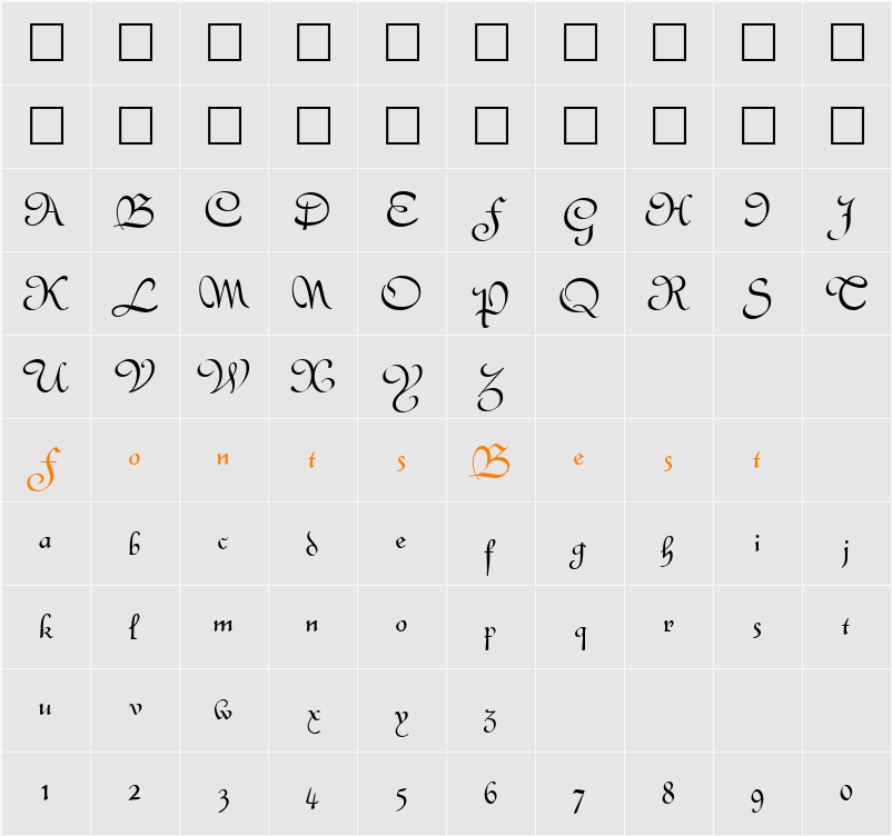 SavannahScriptSSK Character Map