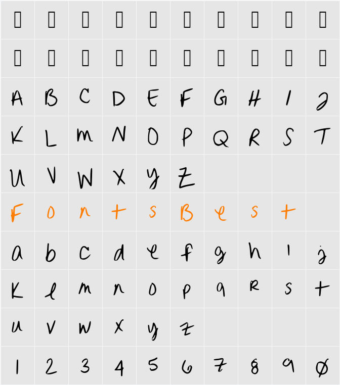 ErinnHandwriting Character Map