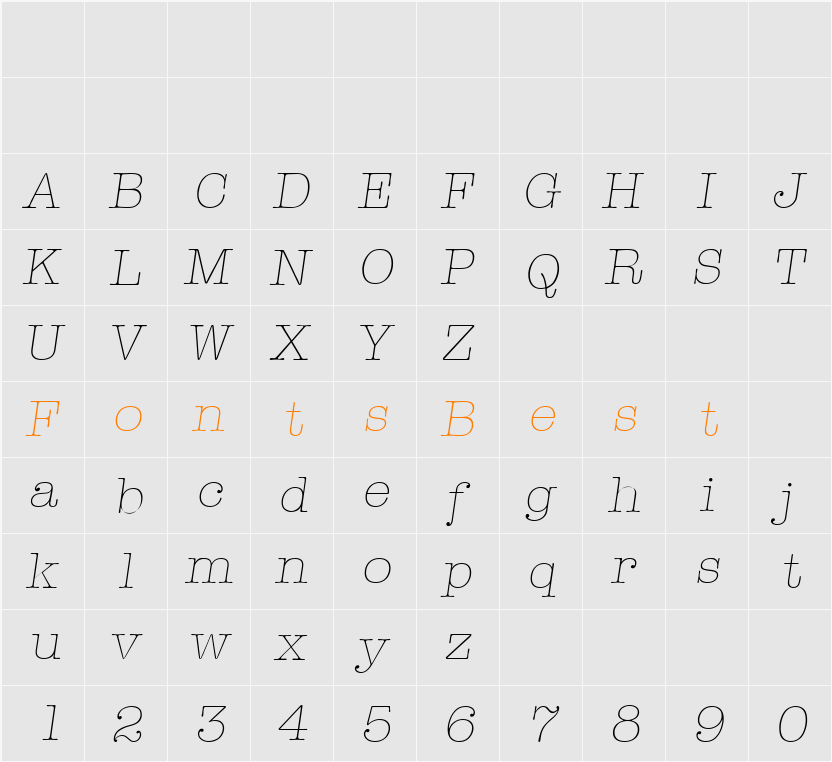ThorBecker-ExtraLight Character Map