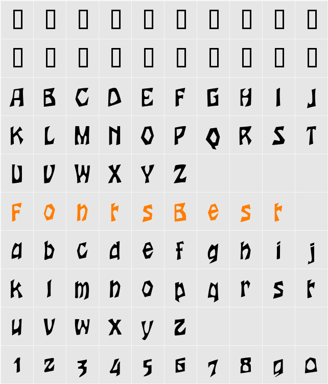 Woodcut-Condensed Character Map