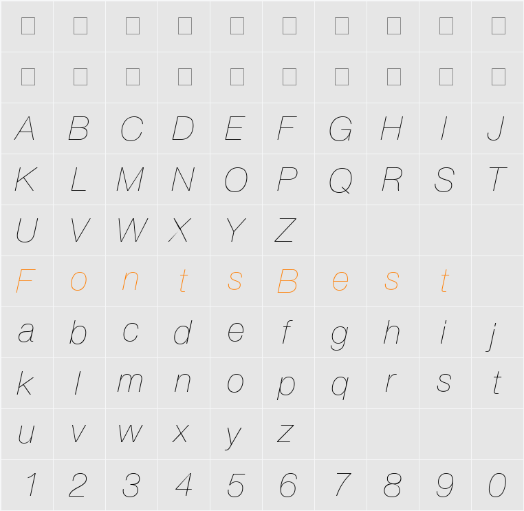 HelveticaNeue LT 25 UltLight Character Map