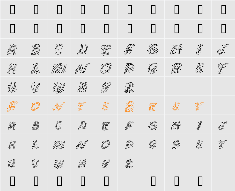 Ruban Extravaganza Character Map