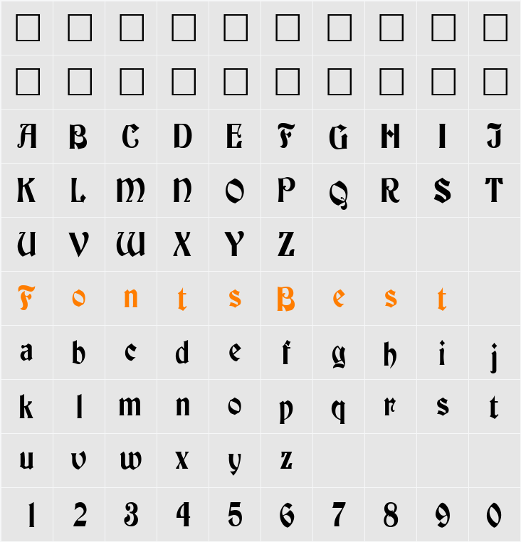 BuckinghamCondensed Character Map