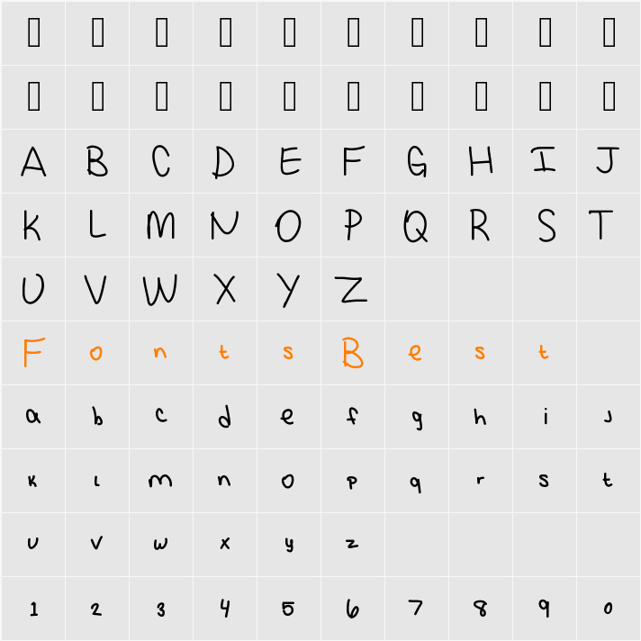 KBSquirrelTracks Character Map