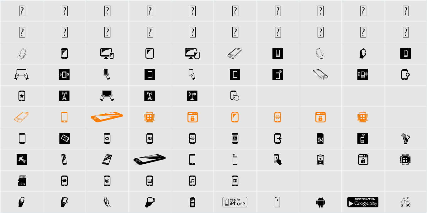 Smartphone Icons Character Map