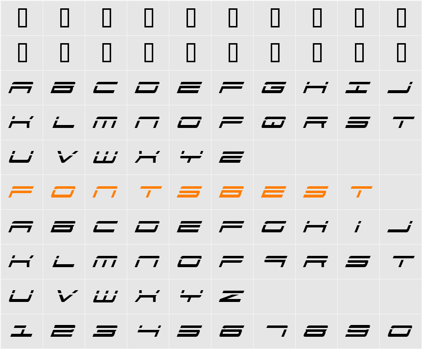 911 Porscha Laser Italic Character Map