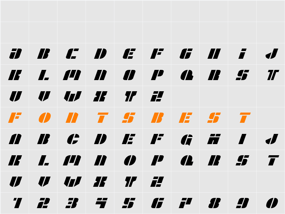 League Wars Expanded Italic Character Map
