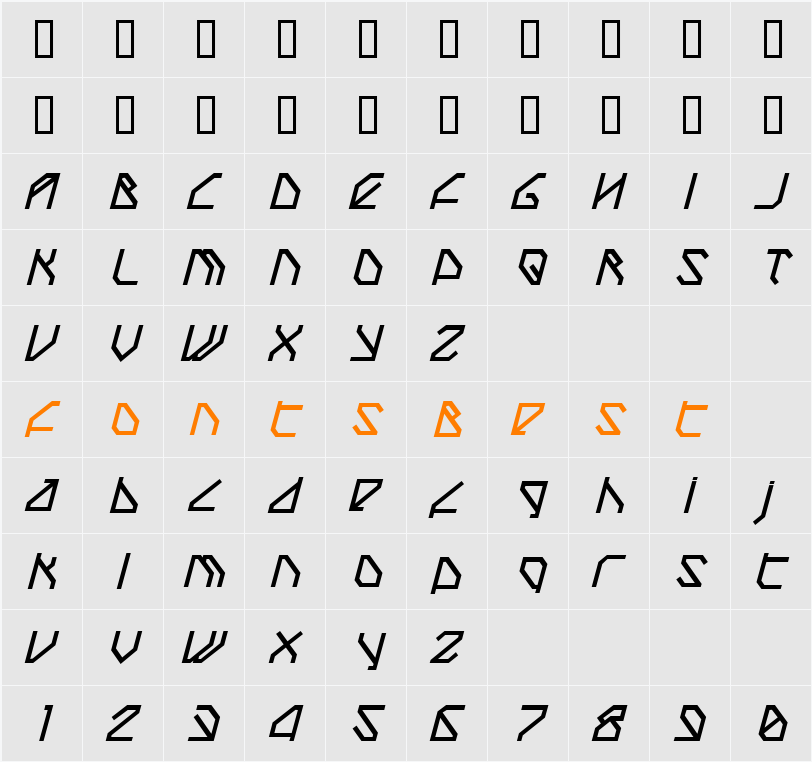 TechstepBold Oblique Character Map