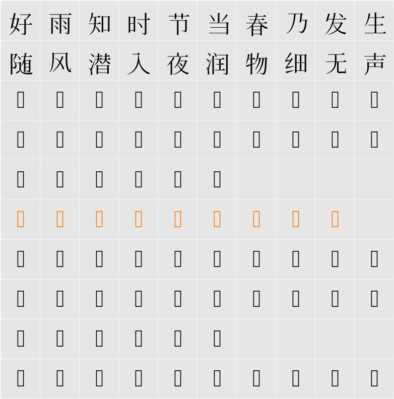 花園明朝 Character Map