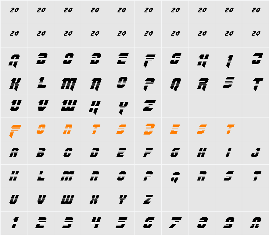 OmegaForce Halftone Italic Character Map