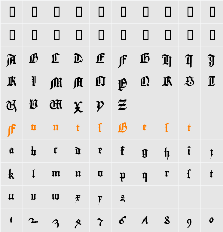 Gutenberg Bibelschrift Character Map