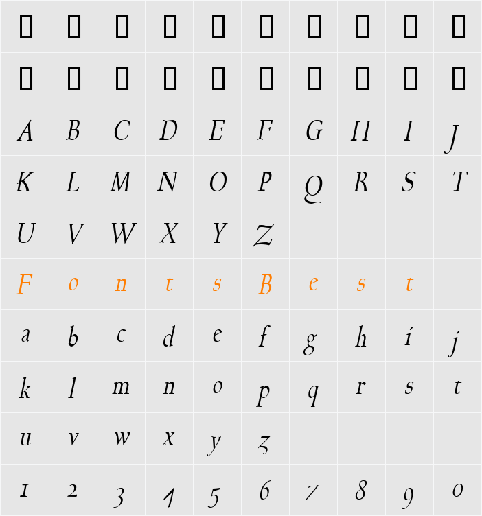 Bravo-Condensed Character Map