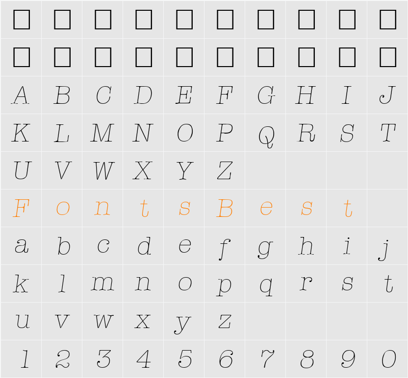 Typewriter-XlightIta Character Map