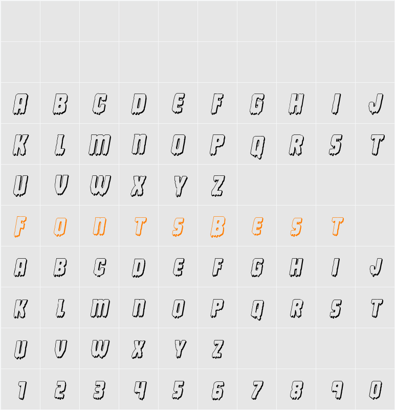 Deathblood 3D Italic Character Map
