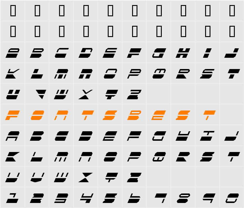 Quickmark Condensed Italic Character Map