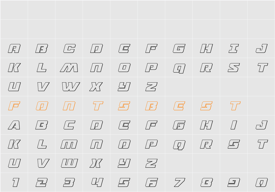 Drone Tracker Outline Italic Character Map